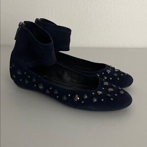 Baldan Made In Italy Monica Blue Suede Ankle Strap Studded Flats Size 9
